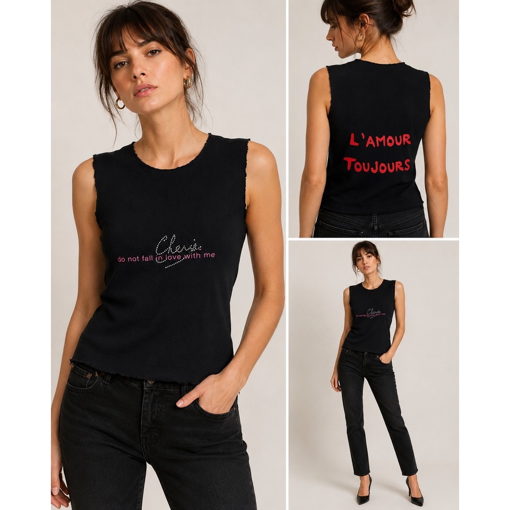 Sonia Rykiel Paris Black cotton tank Cherie L'Amour Toujours Sz y2k rare